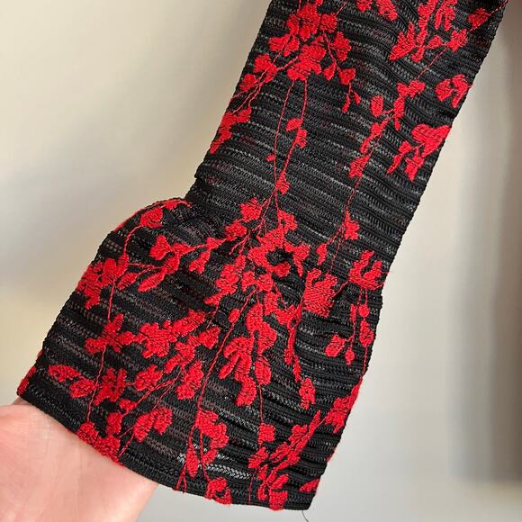 Bardot Jr. Bell Sleeve Embroidered Dressy Romper Black Red Floral 14 - Picture 2 of 8